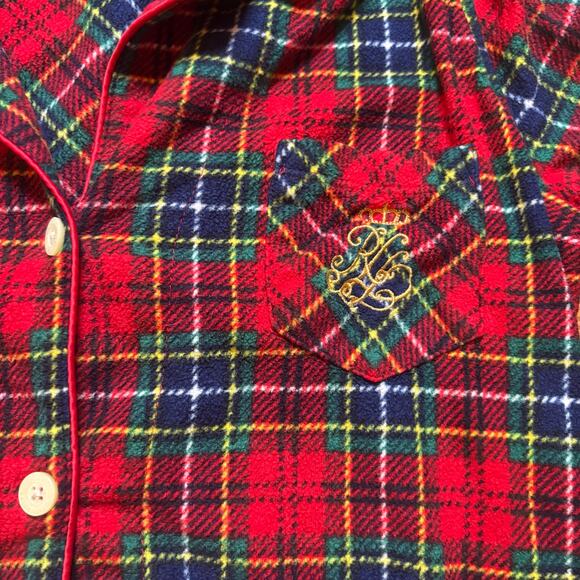 Ralph Lauren red blue plaid plaid fleece long sleeve pant sleep set SIZE S - Picture 3 of 6